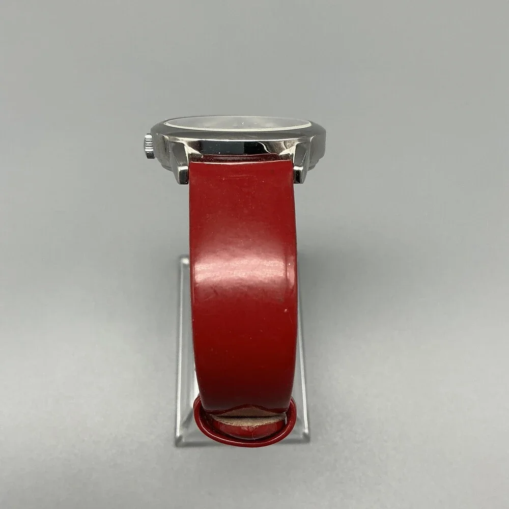 Timex Easy Reader Womens Watch 31mm Silver Tone Red Leather Band New Battery
